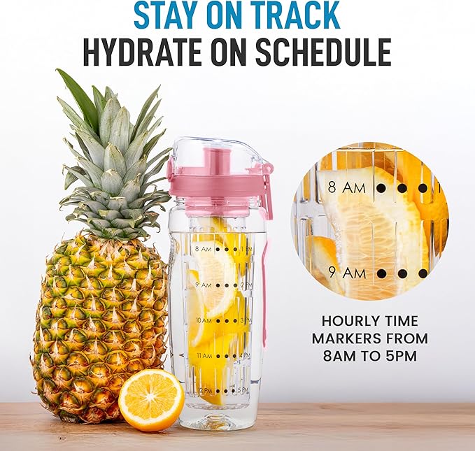 Zulay Fruit Infuser Water Bottle - 34oz - Leakproof With Full-Length Infusion Rod - Men Women's Ideal Fitness Gift Or For Gym, Camping