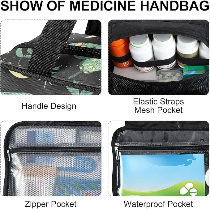 Fustylead Black Green Luna Moth with Ferns Large Medical Storage Bag with Zipper Empty First Aid Bag Trauma Kit for Traveling Hiking Camping Backpacking