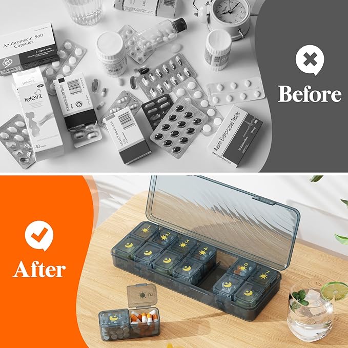 Lifewit Weekly Pill Organizer 2 Times a Day, Portable Travel 7 Day Lightproof Pill Box for Medicines/Vitamin/Fish Oils, Daily Pill Case, Blue