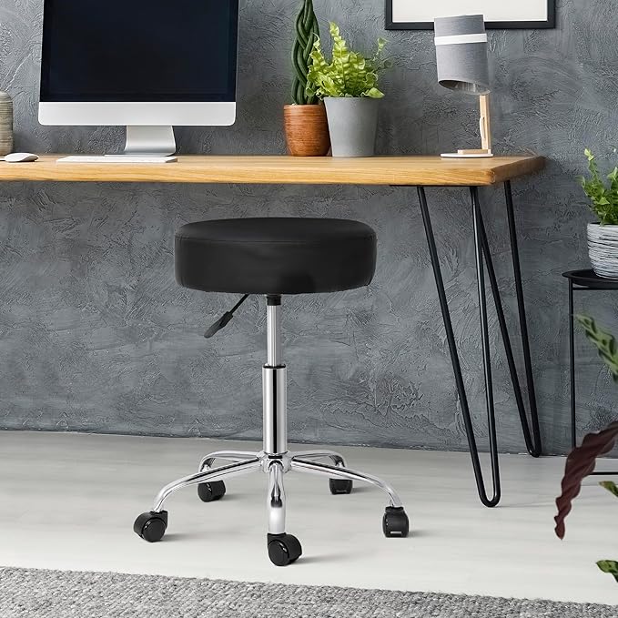 ZenStyle Salon Stool Tattoo Chair Medical with Wheels, PU Leather Adjustable Height Swivel Stool with Backrest for Spa, Massage, Office, Home and Bar Use, Black (Unbacked)