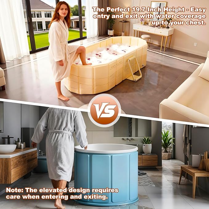 Portable Bathtub for Adult 47" Large Collapsible Cold Plunge Bathtub Foldable No Installation Ice Bath Tub for Shower Stall, Bathroom Hot SPA Soaking Standing Tub