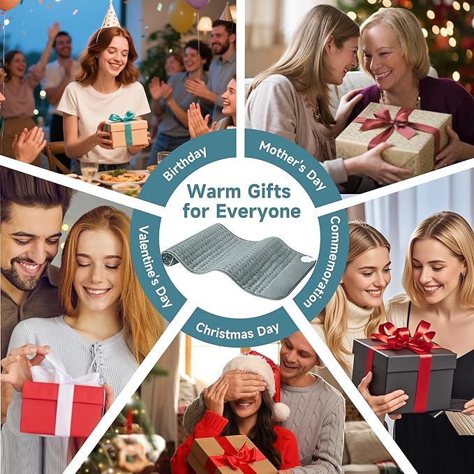 Heating Pad for Mom Christma s Birthday Gifts, 17"x33" Large Heating Pads for Back Pain Period Cramps Relief & Relax, Moist/Dry Heat Pad 6 Heat Levels, 4 Timer Auto Shut Off