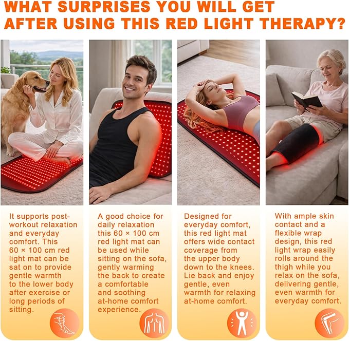 Red Light Therapy Mat for Body, 660nm & 850nm Red Light with 360 LEDs, 3 Modes & 5 Brightness Levels, Flexible Full Body Light Mat for Home, Office & Post-Workout Relaxation