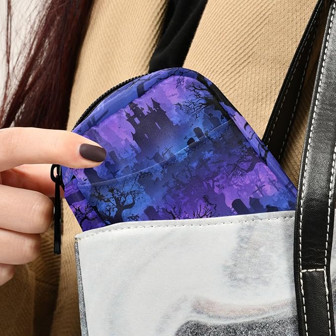Halloween Graveyard Trees Purple Travel Pill Organizer Case Box Container Weekly Portable Vitamin Medicine Holder Storage Bag with Zipper Removable