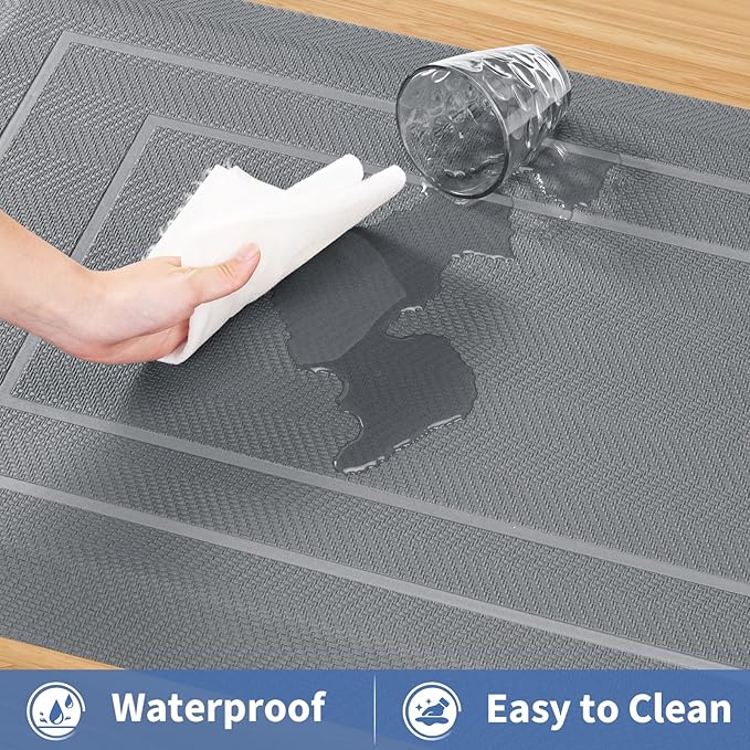 UKISS 9/10"" Extra Thick Cushioned Anti Fatigue Kitchen Mat, Waterproof High Density Foam Standing Desk Mat, Non-Slip Ergonomic Comfort Mat for Kitchen, Office,Workstation Black (Grey, 20" X 48")