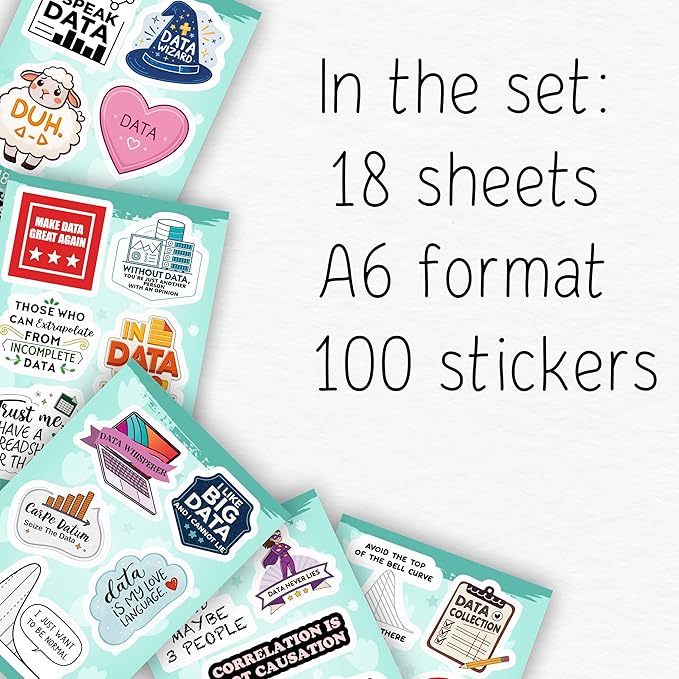 100Pcs Data Science Stickers for Water Bottle, Laptop, Phone - Funny Data Science Gifts for Scientist, Party Supplies - Gift for Women & Men