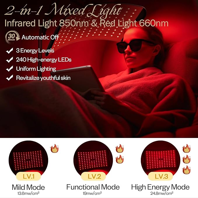 Red Light Therapy for Face and Body, Infrared Red Light Therapy Lamp with Stand, Atomization Function, 660nm Red Light & 850nm Infrared LED Light Therapy Device for Full Body Skin Care