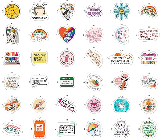 100Pcs Mental Health Stickers for Adults, for Water Bottle - Mental Health Awareness Gifts - Therapist, Counselor Stickers - Gift for Women & Men