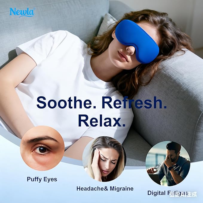 Cooling Gel Eye Mask for Puffy Eyes: Upgraded Full-Eye Coverage: Larger Contoured Cold Compress for Dark Circles & Eye Bags, Soft Flexible Reusable Gel, Adjustable Strap, Travel Pouch (Blue)