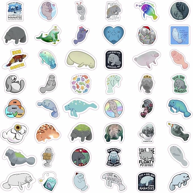 BulbaCraft 100Pcs Manatee Stickers and Laptop Decals for Water Bottles - Waterproof Vinyl Manatee Stickers, Gifts for Women & Men