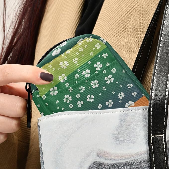 St. Patrick's Day Clovers Flag Green Travel Pill Organizer Case Box Container Weekly Portable Vitamin Medicine Holder Storage Bag with Zipper Removable