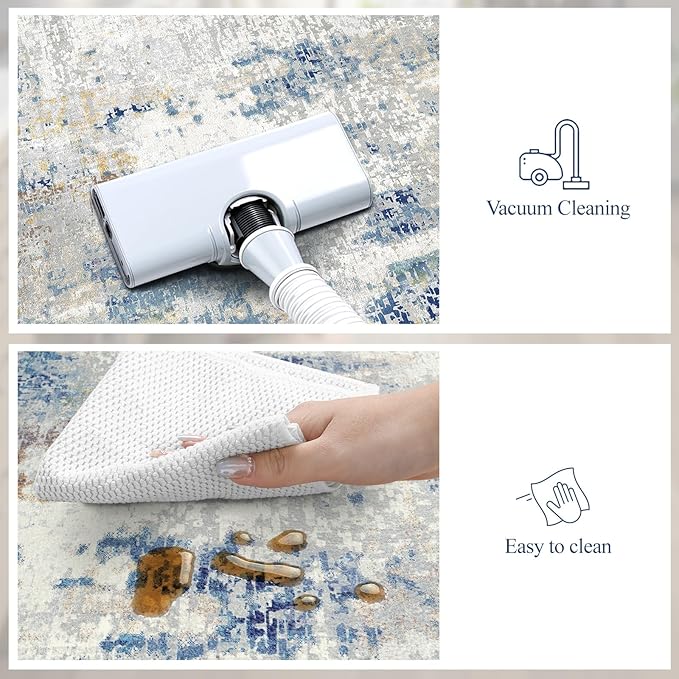 LEEVAN Kitchen Mats Cushioned Anti Fatigue Blue Set of 2,Non Slip Waterproof Kitchen Mats for Floor,Memory Foam Comfort Abstract Kitchen Floor Mat for Sink,Laundry,Home,Office,Desk(17"x29"+17"x47")
