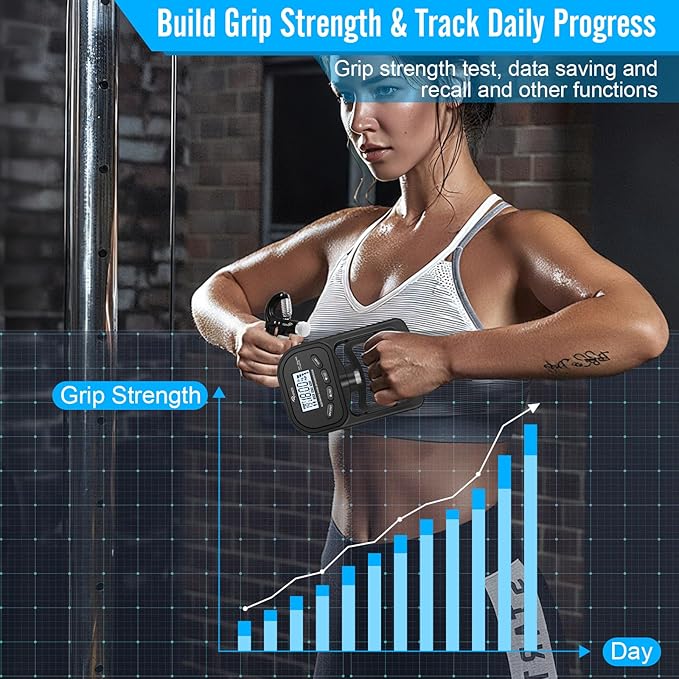 Ryaco Grip Strength Tester With Adjustable Hand Gripper, 396lbs/180kg Digital Hand Dynamometer Grip Strength Trainer Set Electronic Hand Grip Strengthener with LCD Display for Rehab Fitness Home Use