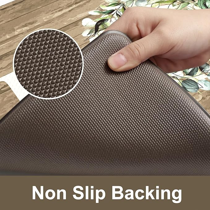 KIMODE Anti Fatigue Mats for Kitchen Floor,Farmhouse Rugs Sets of 2,Cushioned Carpet Non Slip for Laundry,Memory Foam Runner for Sink Office,Khaki 20"x47"+20"x32"