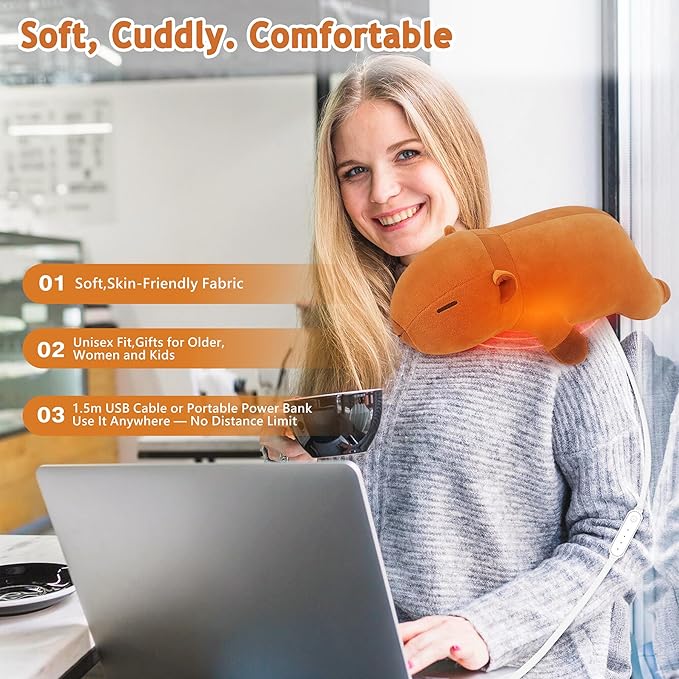 Capybara Heating Pad for Cramps & Menstrual Pain Relief,Cute Stuffed Animal Electric Heating Pad,USB Powered Heated Stuffed Animals,14''Portable Plush for Neck/Back/Shoulder,Gift for Women Wife Girls