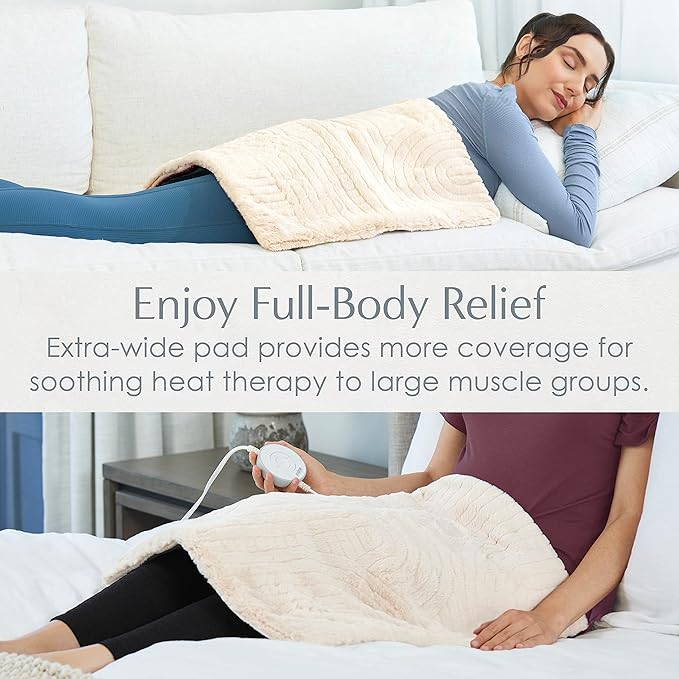 Pure Enrichment PureRadiance Ultra-Wide Luxury Heating Pad for Cramps & Back Pain Relief, Patented Design, Soft Faux Fur & Micromink, 6 Heat Settings, Machine Washable, Large, 20”x24” (Golden Sands)