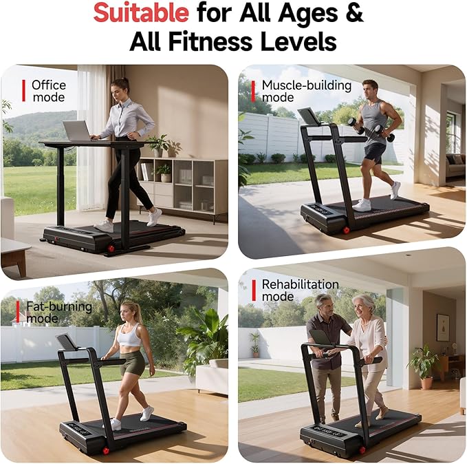 RHYTHM FUN Treadmill with Incline, Walking Pad with Handle Bar,300lbs Walking Pad with APP, Portable Folding Walking Treadmills for Home/Office with Low Noise