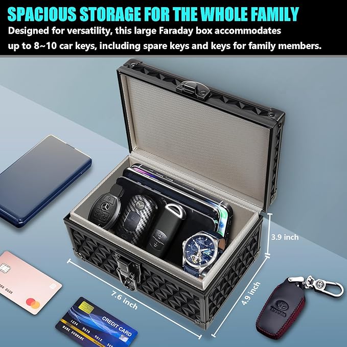 Faraday Signal Blocking Box for Car Key Fob, Keyless Entry Car Key Fob Protector Shielding Cage (3D Black)