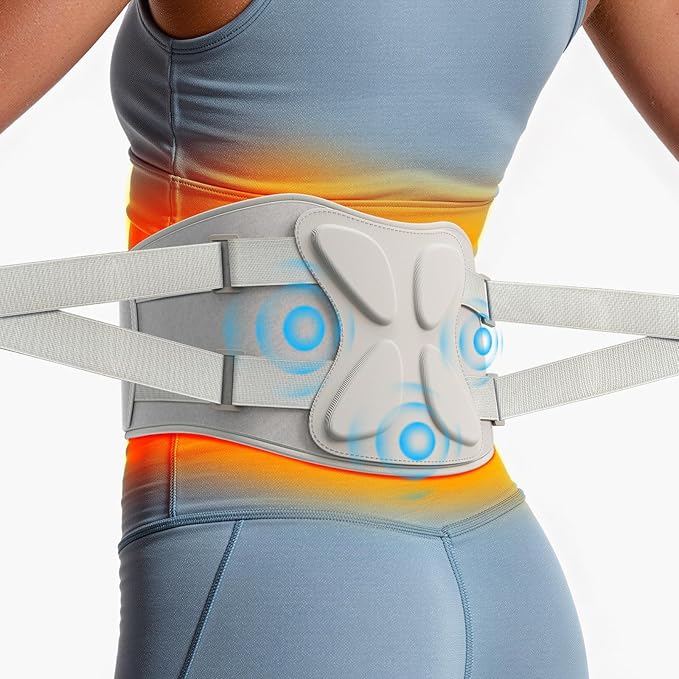 Cordless Heating Pad for Back Pain Relief, Lower Back Massager with Heat & Rechargeable Built-in Battery, Portable Wearable Brace with Extension Strap, Gift for Men Women for Muscle Relaxation