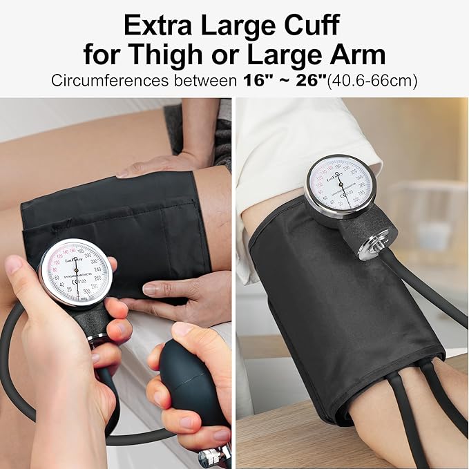 LotFancy XXL Blood Pressure Cuff Manual Adult, Professional Thigh BP Cuff 16"-26", Extra Large Adult Size Sphygmomanometer with Carrying Case and Zero Calibration for Home Use, Nursing Student, Doctor