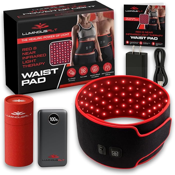 LuminousRLT Red Light Therapy Belt – Adjustable LED Light Wrap with Red & Near-Infrared LEDs (660nm & 850nm), 216 LEDs, Auto Shut-Off