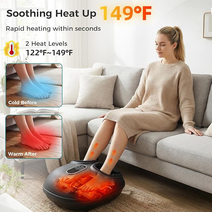 OLIXIS Foot Massager Machine with Heat, Shiatsu Deep Kneading Feet Massager with Air Compression, 6 Modes, Foot Massager for Plantar Fasciitis Pain Relief, Gifts for Women Men