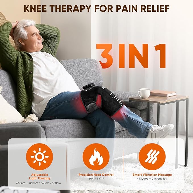 Infrared Red Light Therapy for Knee Massager: Rechargeable 660nm & 850nm Heating Pad with 4D Vibration Knee Massager for Jonit Pain Relief - Christmas Birthday Gifts for Women Men Dad Mom(Black)