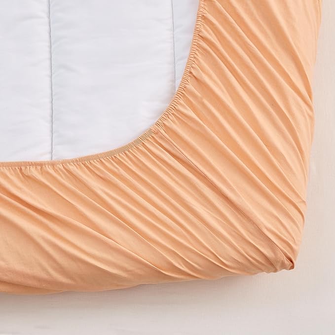 Simple&Opulence Belgian Linen Sheet Set Solid Color - 4 Pieces (1 Flat Sheet & 1 Fitted Sheet & 2 Pillowcases) Natural Flax Cotton Blend Soft Bedding Breathable Farmhouse - Peach, King Size