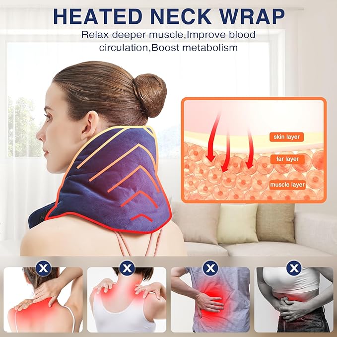 Heating Pad for Neck Pain Relief, Neck Heating Pad for Soreness Stiffness,Heated Wrap Warmer for Cervical Spondylosis,Auto Shut Off,86-158°F Temp Setting