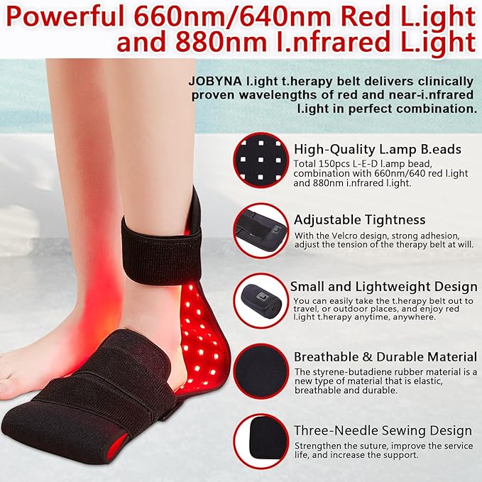 JOBYNA Red L.Ight & I.nfrared L.Ight for Foot or Body, 150PCS 640/660nm Red L.Ight & 850nm I.nfrared L.Ight for Foot, 3 Level Temperature, 10/20/30mins Timer and Pulse Mode