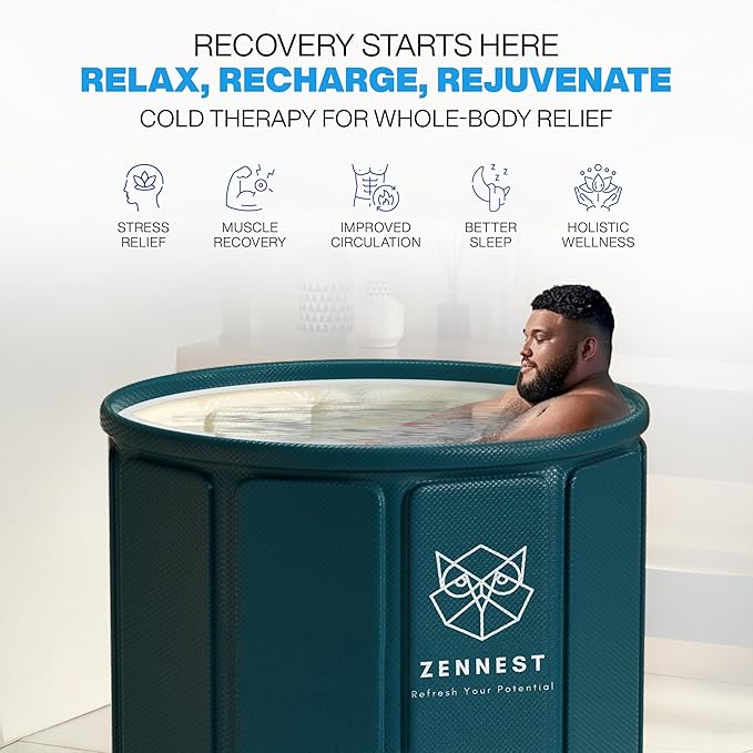 Foldable Portable Bathtub for Adults – 2-in-1 Hot & Cold Plunge, 105-Gal Large Capacity Collapsible Bathtub Adult, 6-layer Insulated Portable Soaking tub - Space-saving Design