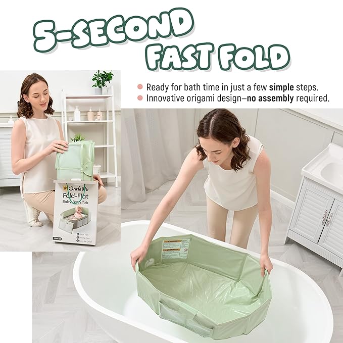 Toddler Bathtub for Shower (12M-5Y) – Large Collapsible Portable Tub Converts Shower Stall to Bath – Sturdy, Non-Slip with Mesh Storage Pocket & Fast Drain for Kids & Small Bathroom