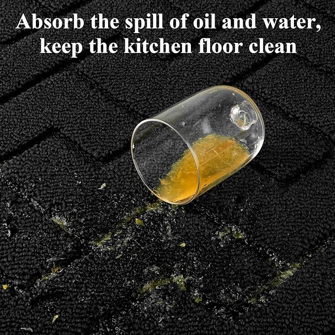 hicorfe Kitchen Rugs and Mats Sets,2 Pieces Super Absorbent Polypropylene Non-Slip Rug,Soft Comfort Floor Mat,Washable for Kitchen,Hallway,Office,Sink,Laundry(20" x 32"+24" x 71",Black)