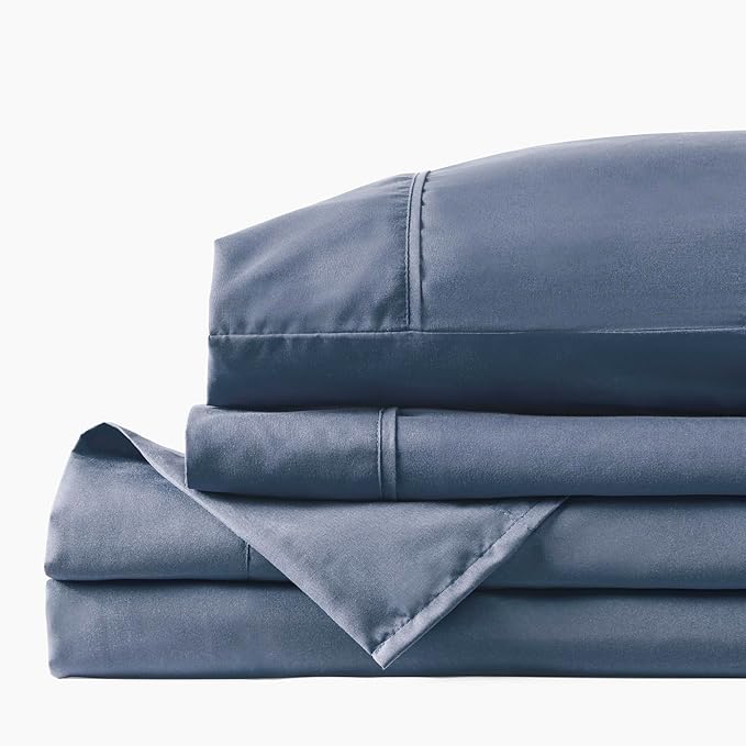 PeachSkinSheets Cooling Bed Sheets for Hot Sleepers - Ultra-Soft Breathable Luxury Microfiber Sheet Set, Moisture-Wicking, Deep Pocket, Oeko-TEX® (Twin, French Blue)