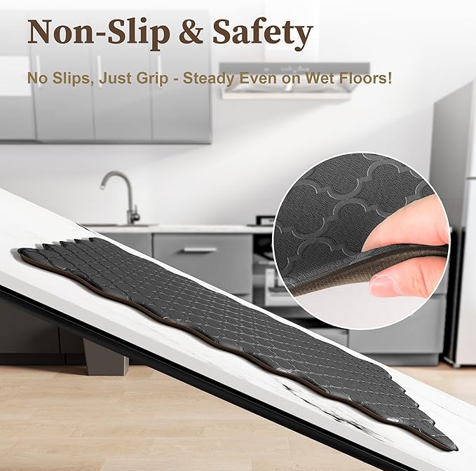 Upgrade Scalloped Embossed Kitchen Mats for Floor 2PCS Cushioned Anti Fatigue Waterproof Foam Kitchen Rugs Non Slip Washable Comfort Standing Mat for Sink Laundry, 17.3"x30"+17.3"x59", Black