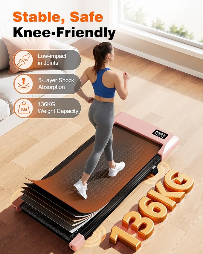 DeerRun Walking Pad Treadmill with 6% Manual Incline, Under Desk Treadmill for Home Office & Small Spaces, 0.6–3.8 MPH, 2.5 HP, 300 lb Capacity, App & Remote Control