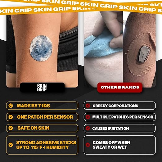 Skin Grip Adhesive Patches Compatible with Dexcom G7 & Stelo CGM – Waterproof & Sweatproof Cover for Continuous Glucose Monitor Sensor, Stays Secure for 10-15 Days – 10 Pack, Classic Pack