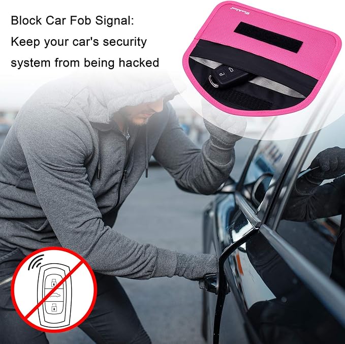 Signal Blocking Bag, 2 Pack RFID Faraday Bag Shield Pouch Cage Box Wallet Case for Cell Phone and Car Key FOB, Privacy Protection, Anti-Hacking - Black & Hot Pink