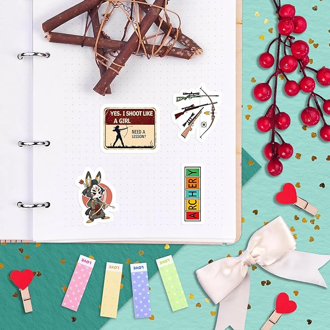 100Pcs Archery Stickers and Decals for Bow Case, Arrow Stickers - Archery Party Supplies- Bow Hunting Decals - Gift for Women & Men
