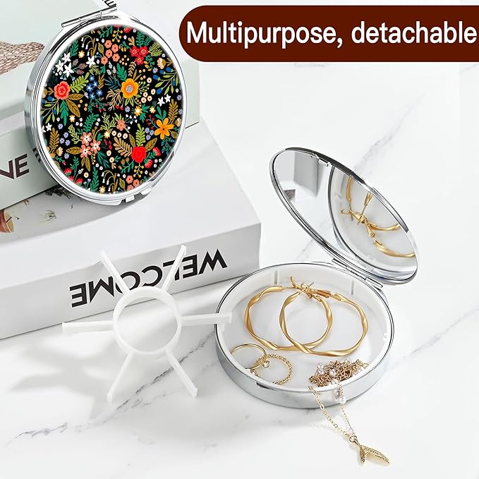 Weekly Pill Case, Medicine Planner, Vitamin Organizer Box, Portable Daily Pill Box with Compartments,Pocket Purse Metal Medicine Organizer Unique Gifts,Wild Flower