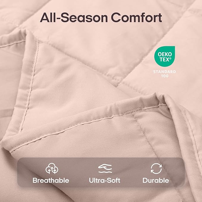 ZonLi Weighted Blanket for Adults (48"x72", 15lbs, Light Pink) Twin Size High Breathability Heavy Blanket, Soft Material with Premium Glass Beads