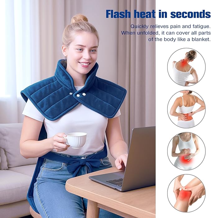 Heating Pad for Neck and Shoulders and Back,Holiday and Birthday Gifts for Family, Friends, and Seniors,Heating Pad for Back Pain Relief,10 Heat Settings, 3 Timers, Auto-Off (Tibetan Blue)