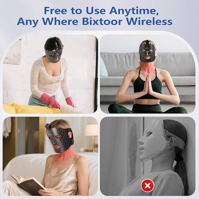 Red Light Therapy for Face, 7 Colors LED Face Mask Light Therapy with Red, Blue and Mixed Light Therapy Face Mask for Reduce Wrinkles, Skincare at Home & Travel, Black