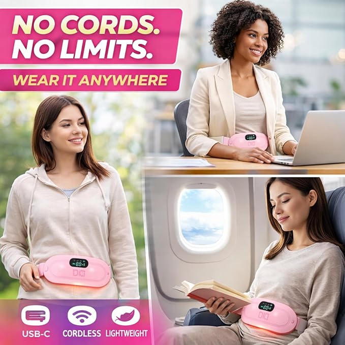 Heating Pad for Period Cramps – FSA-HSA Eligible – Cordless Portable Electric Wearable Heating Belt with Massage – USB Rechargeable Heat Wrap for Menstrual Pain Relief, Back, Abdomen, PMS