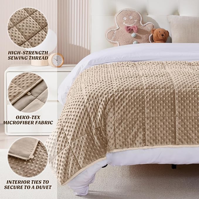 anfie Weighted Blanket Kids(36"x48" 3lbs) Weighted Blanket Cooling Blanket for Sleeping,Throw Size Breathable Blanket with Premium Glass Bead(Khakil)
