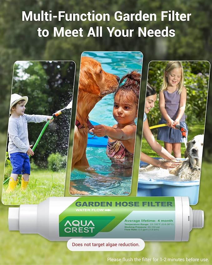AQUACREST Garden Hose Water Filter for Plants, Greatly Reduces Chlorine, Odor, Improve Plants Health, Ideal for Organic Gardening, Farming and Pets, Pack of 2 (Package May Vary)