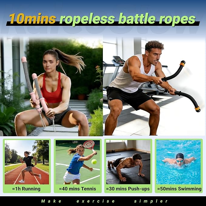 Adjustable Weighted Ropeless Battle Ropes, Portable Arm Exerciser Rope for Home Gym - HIIT, Power sports & High-Intensity Interval Training, Portable Workout Equipment for Men & Women