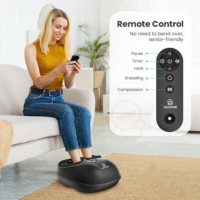 COMFIER Shiatsu Foot Massager with Heat for Neuropathy Plantar Fasciitis, Heated Electric Foot Massagers, Feet Massager for Home Office, Up to Men Size 13, Christmas Gifts for Men Women