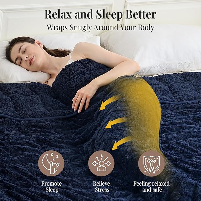 Topblan Weighted Blanket for Adults, 60" x 80" 15lbs, Soft Sherpa Queen Size Heavy Blanket with 3D Jacquard Flannel Fleece Weighted Blankets for Couch and Bed