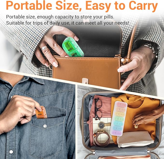 Weekly Pill Organizer 2 Times a Day - AM PM Pill Organizer with 7 Daily Color-Coded Small Cases, Morning and Night Travel Pill Cases for Vitamins, Medicine, & Supplements